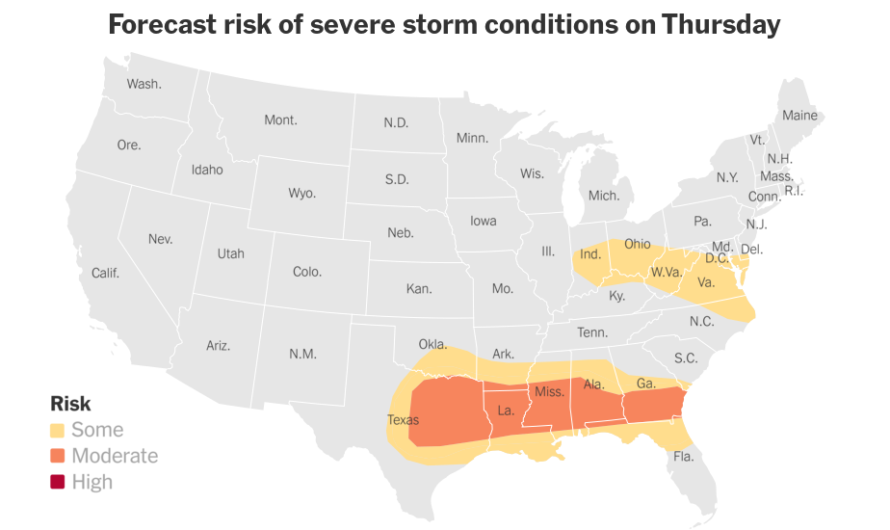 Southern States Brace for More Severe Storms and Possible Tornadoes