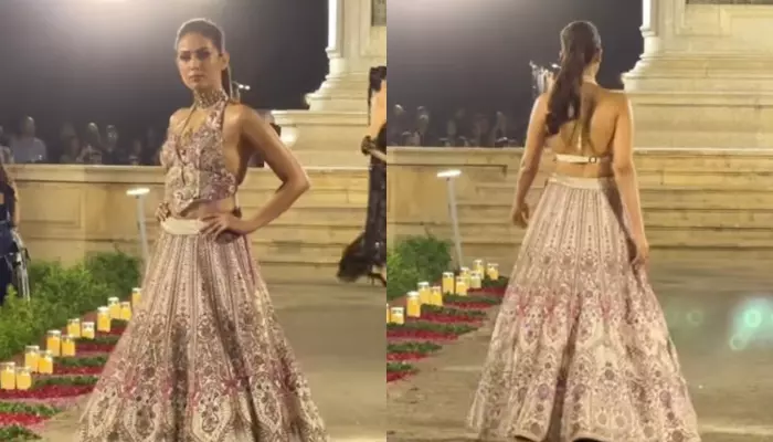 Mira Rajput Walks The Ramp In A Stunning Lehenga And Corset Blouse, Gets Bashed For Her ‘Macho Walk’