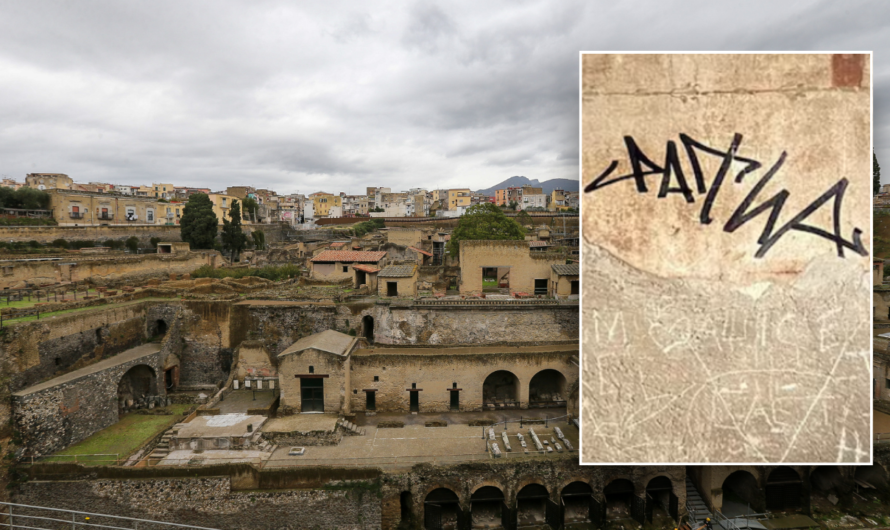 Tourist on vacation ruins walls dating back to Ancient Rome