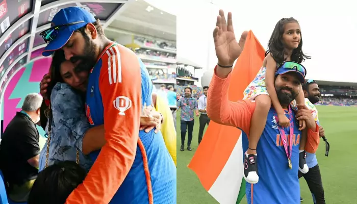 Rohit Sharma Gets Teary-Eyed Winning T20 WC, Hugs Wife, Ritika, Parades With Samaira On His Shoulder