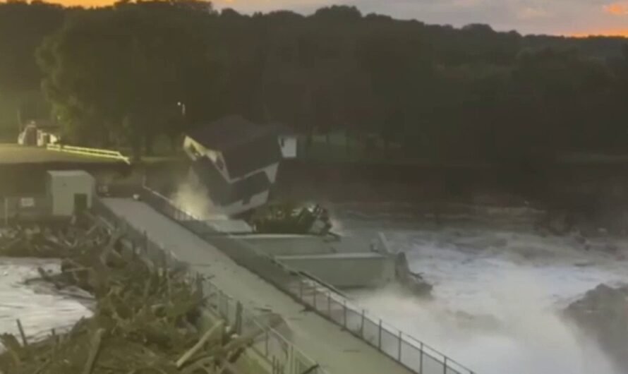 Section of home falls into raging river after Minnesota damn partially fails, video shows