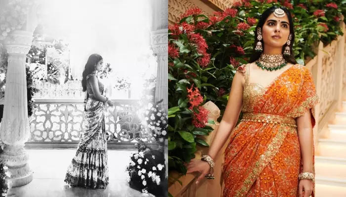 Isha Ambani Decks Up In Arpita Mehta’s Custom-Made Pre-Draped Saree For Anant’s ‘Mameru’ Ceremony