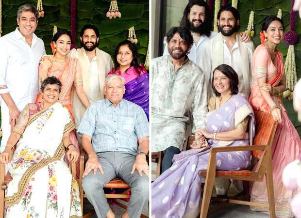 Sobhita Dhulipala poses with Naga Chaitanya’s father Nagarjuna, brother Akhil Akkineni and mother Lakshmi in family pictures from their engagement ceremony : Bollywood News