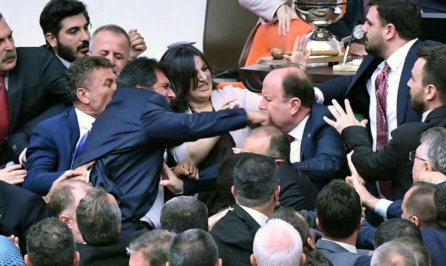 Turkey’s parliament descends into chaotic, bloody brawl over jailed opposition leader