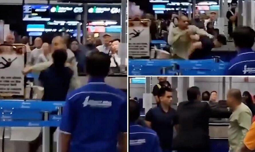 Enraged passenger unloads flurry of punches on airport worker, wild video shows