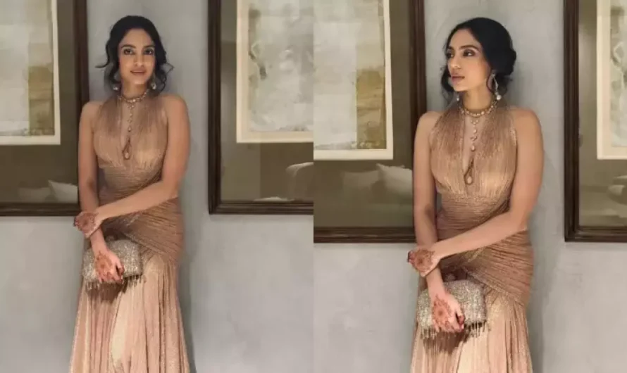 Sobhita Dhulipala Oozes Elegance In Golden Sculpted Gown By Tarun Tahiliani For Cocktail Hour