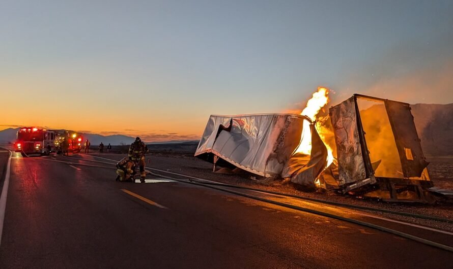 Truck hauling chickpeas bursts into flames in Death Valley National Park